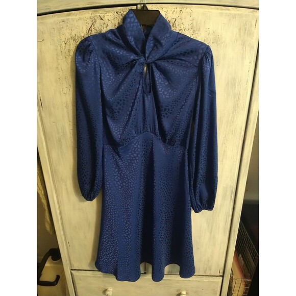 Vintage  Puff Sleeve  Blue Leopard  Knee Length Sm Dress Goth Victorian grunge - Picture 3 of 9